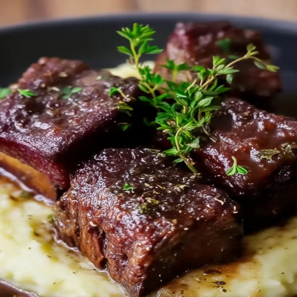braised beef short ribs, tender, succulent, savory, slow-cooked, flavorful, fall-off-the-bone