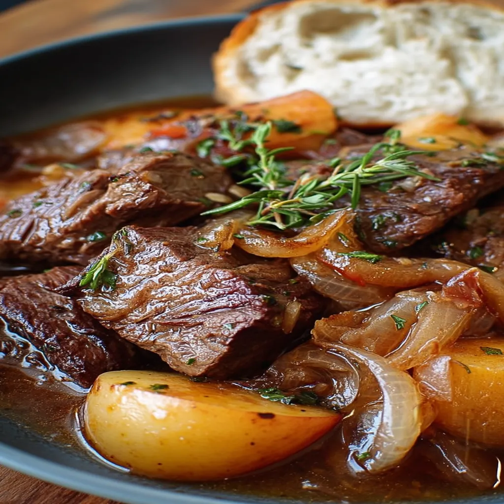 Cider Braised Beef with Apples and Onions