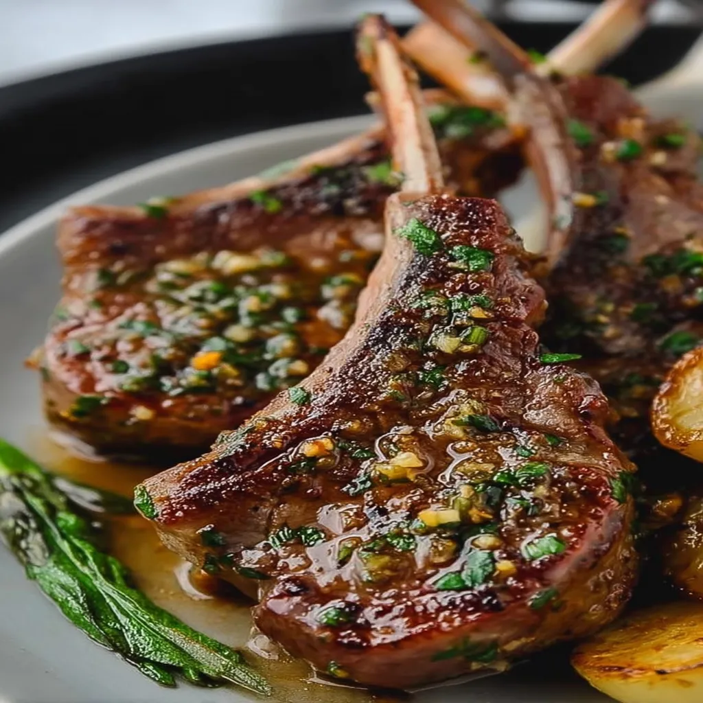 garlic butter lamb chops, succulent, savory, grilled, flavorful, aromatic herbs