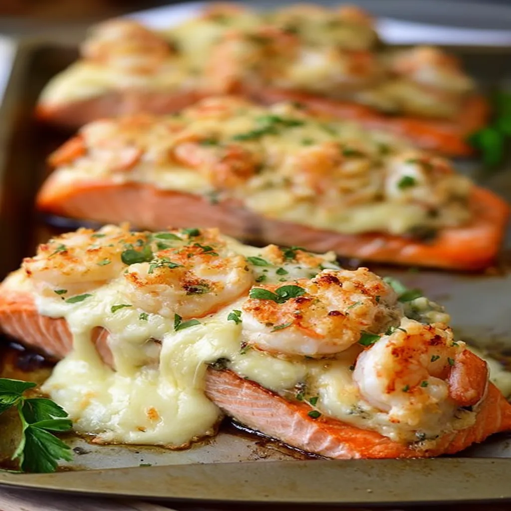 Gourmet Mozzarella and Shrimp Stuffed Salmon Fillets