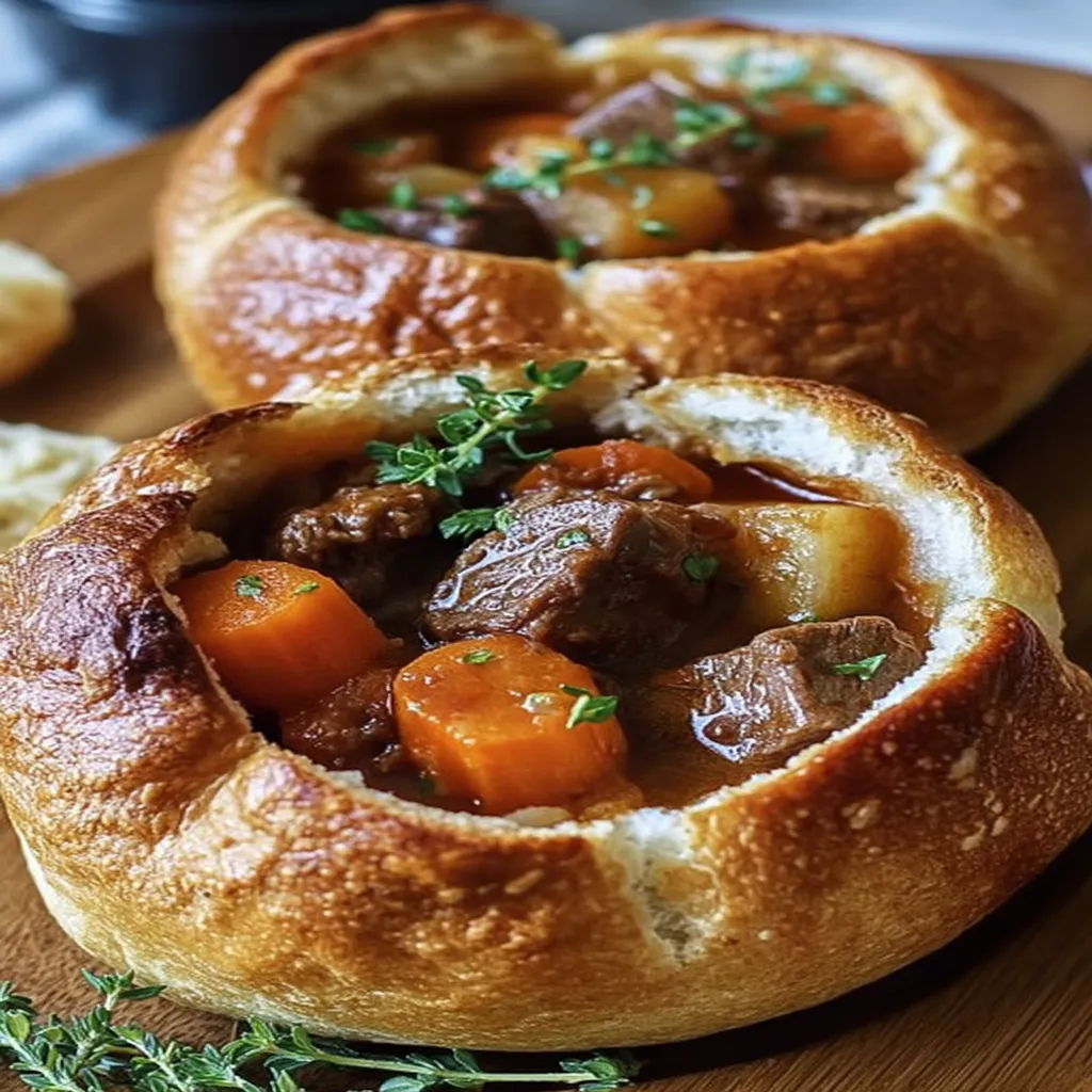 Hearty Beef Stew in Bread Bowls