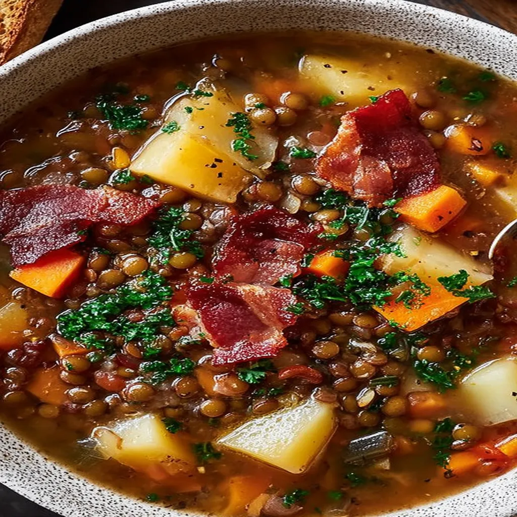 Hearty Lentil and Bacon Soup