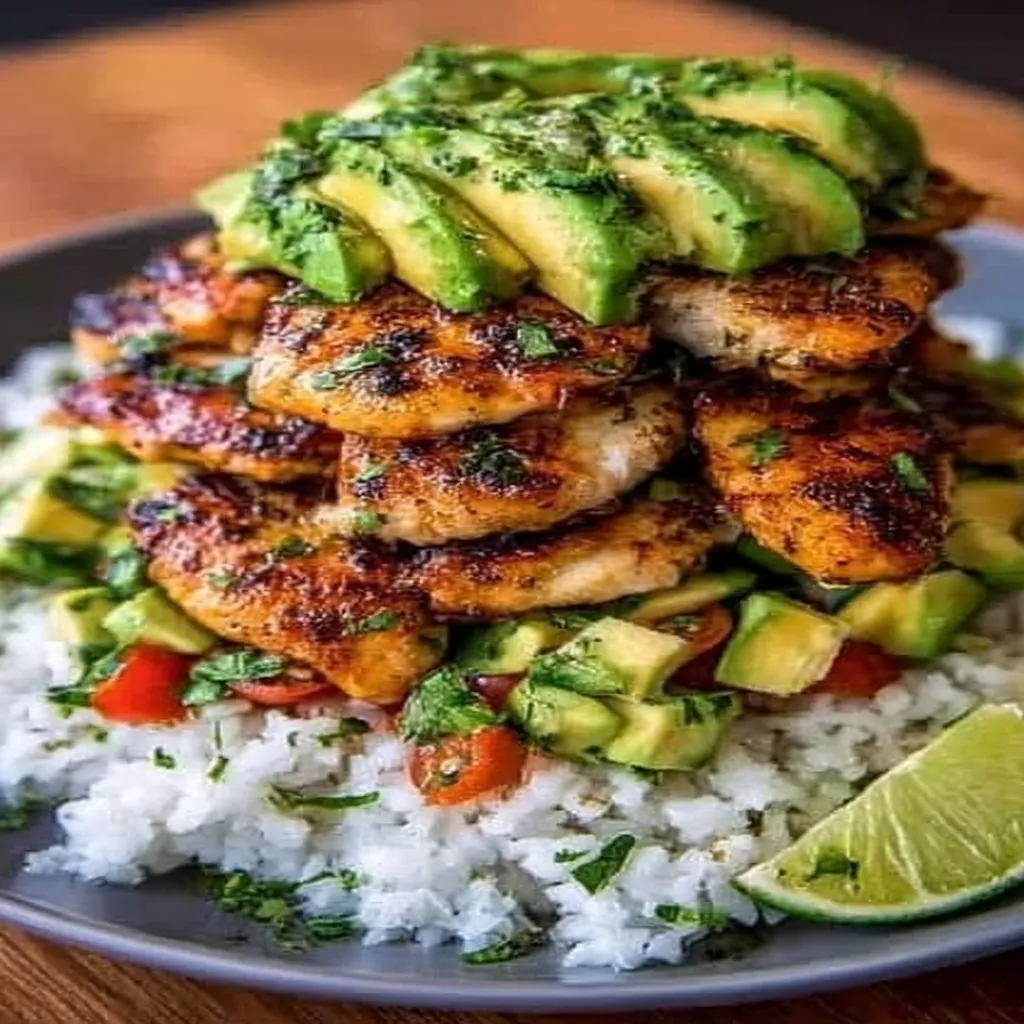 Honey Lime Chicken Avocado Rice Bowl