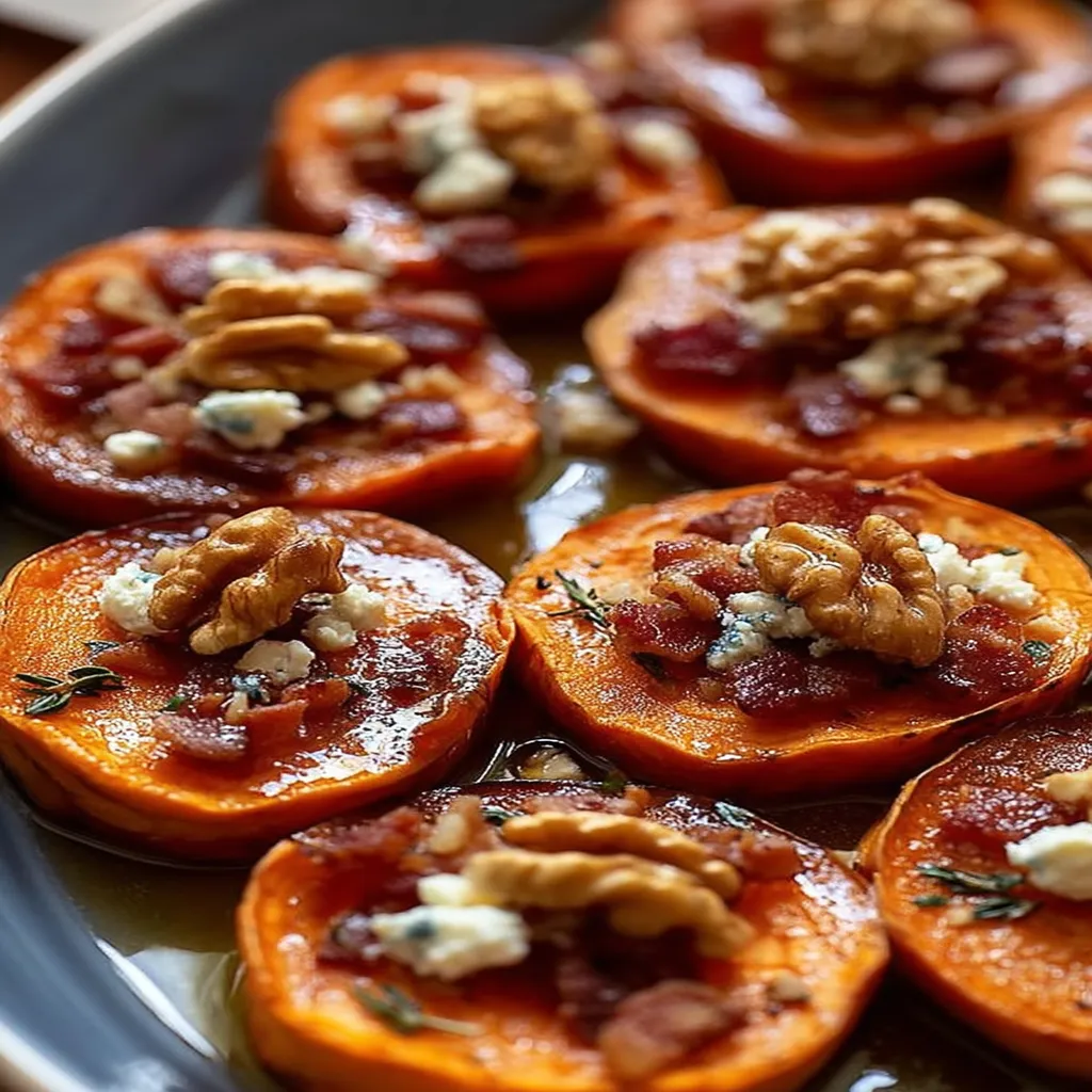 Maple-Glazed Sweet Potatoes with Bacon, Walnuts, and Feta