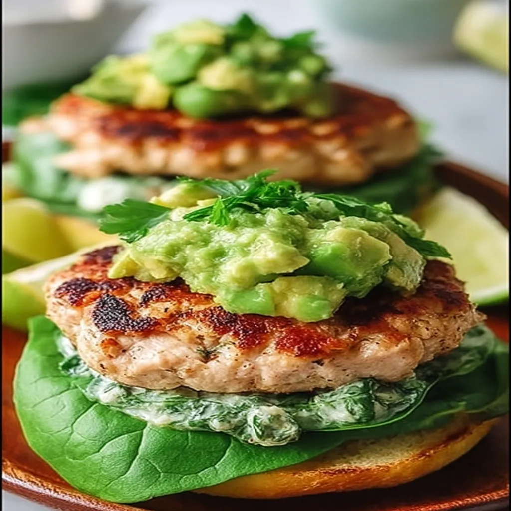 Mediterranean Spinach Avocado Chicken Burgers