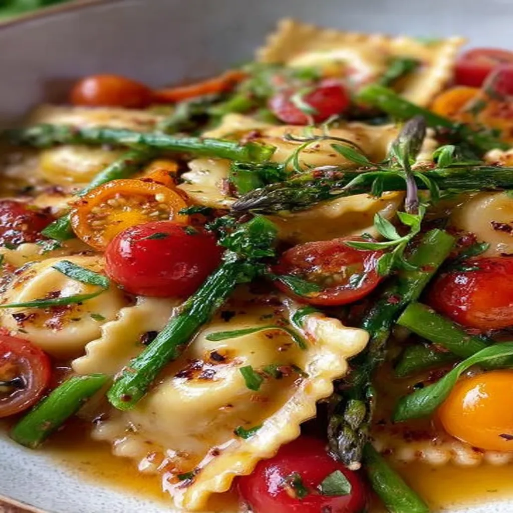 Ravioli with Tomatoes, Asparagus, and Herbs