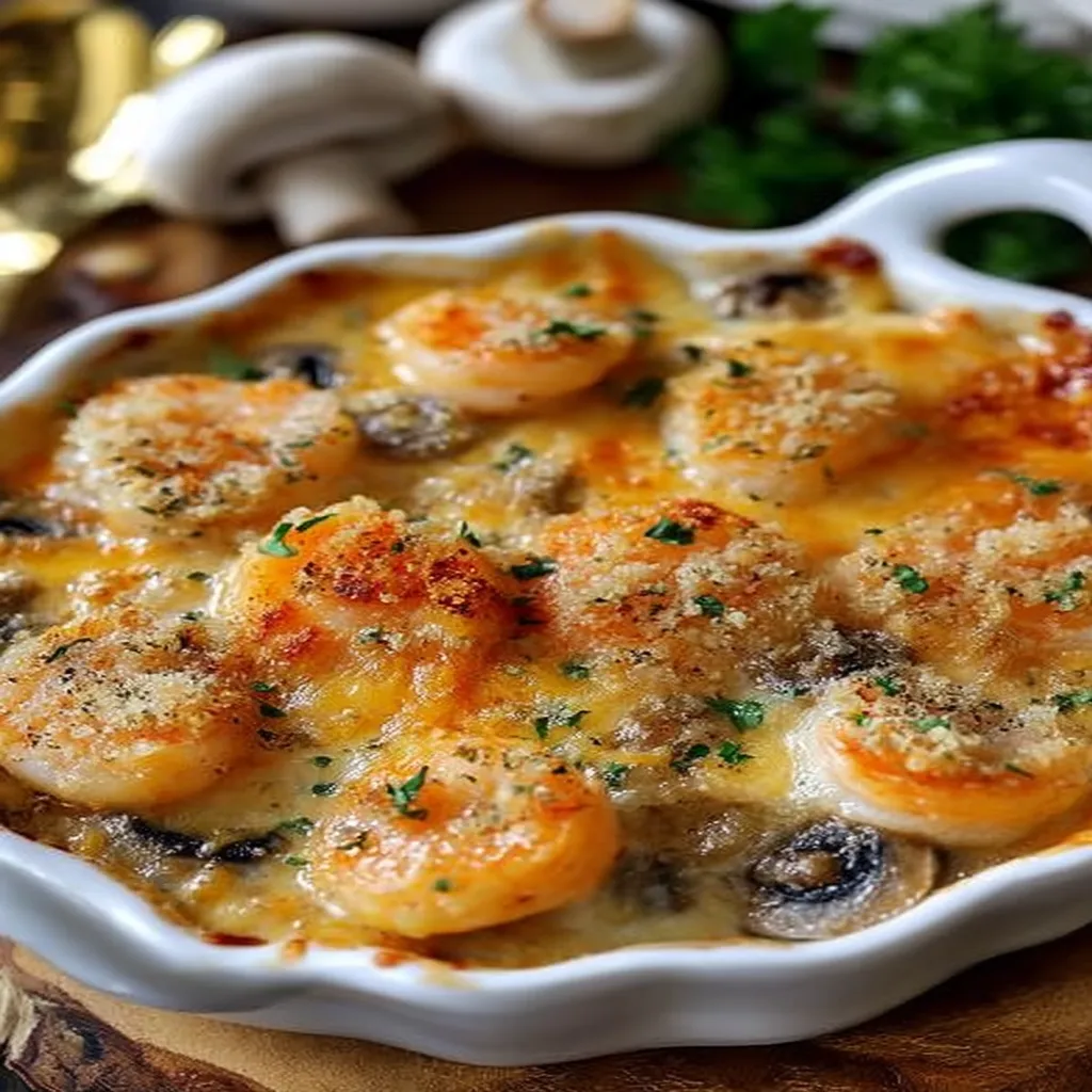 Seafood Gratin with Mushrooms