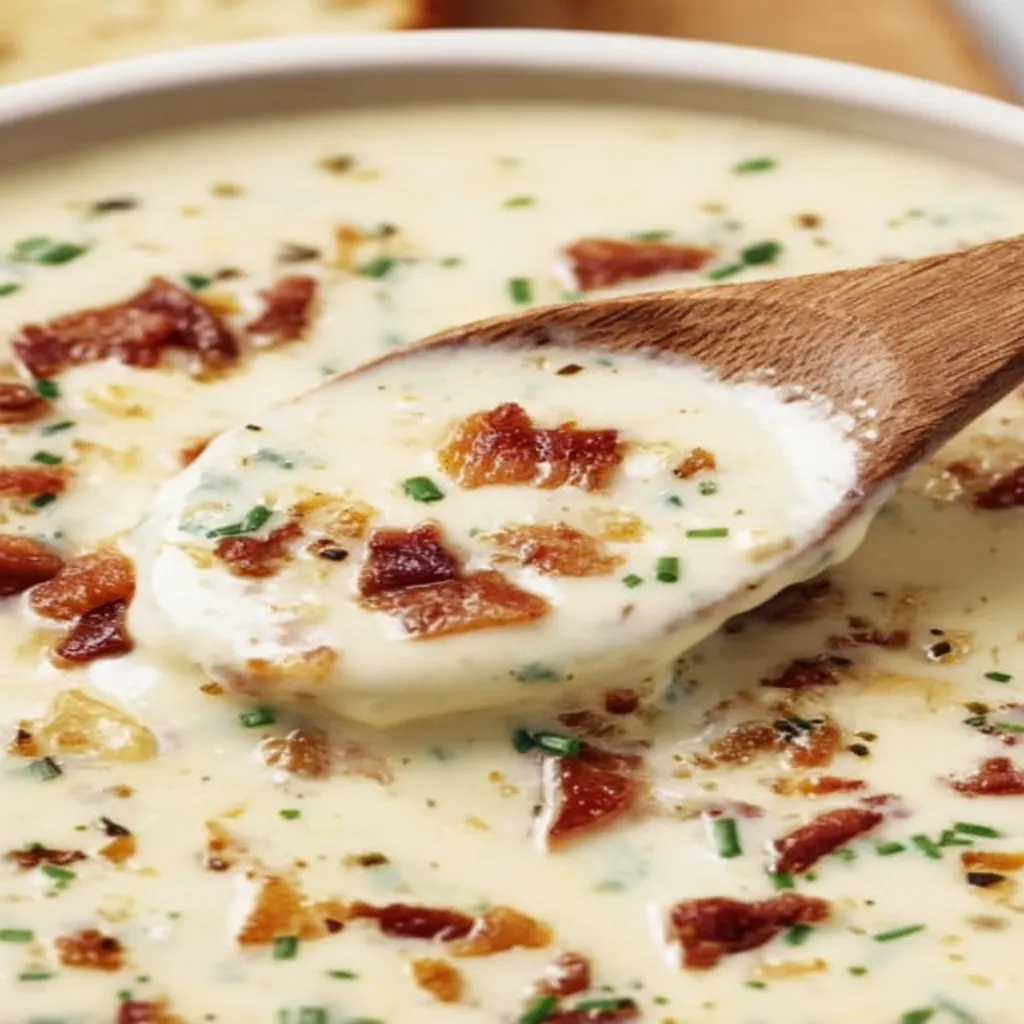 baked potato soup, creamy, hearty, comforting, bacon, chives, delicious