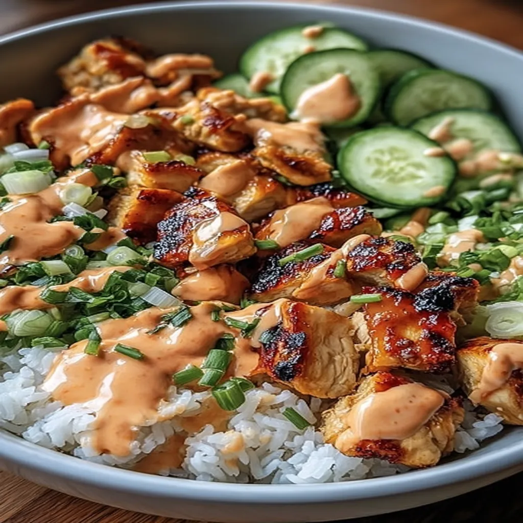 Bang Bang Chicken Bowl, spicy, Asian flavors, savory, colorful, fresh vegetables