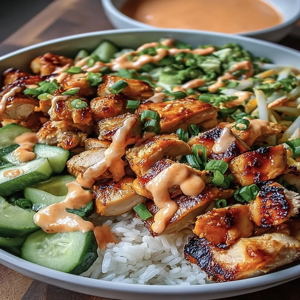 Bang Bang Chicken Bowl recipe, spicy, flavorful, colorful, delicious, Asian-inspired, healthy option, easy to make