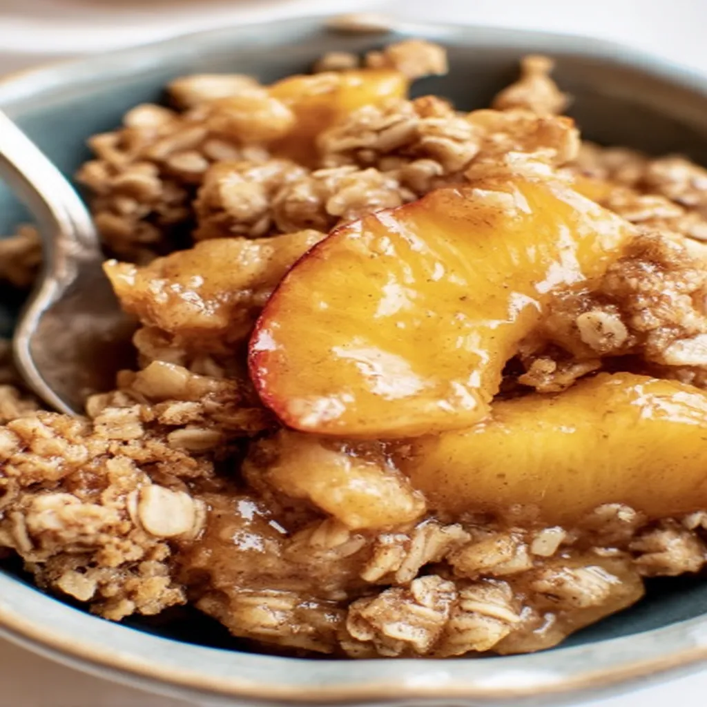 peach crisp, delicious dessert, golden crumble, juicy peaches, sweet and crunchy, oven-baked goodness