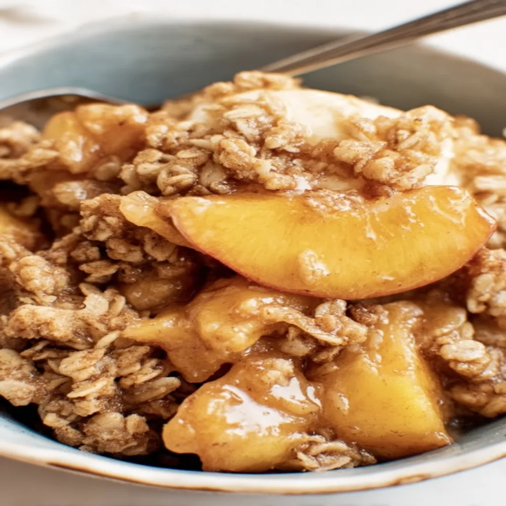peach crisp, delicious dessert, golden crumble, juicy peaches, sweet and crunchy, oven-baked goodness