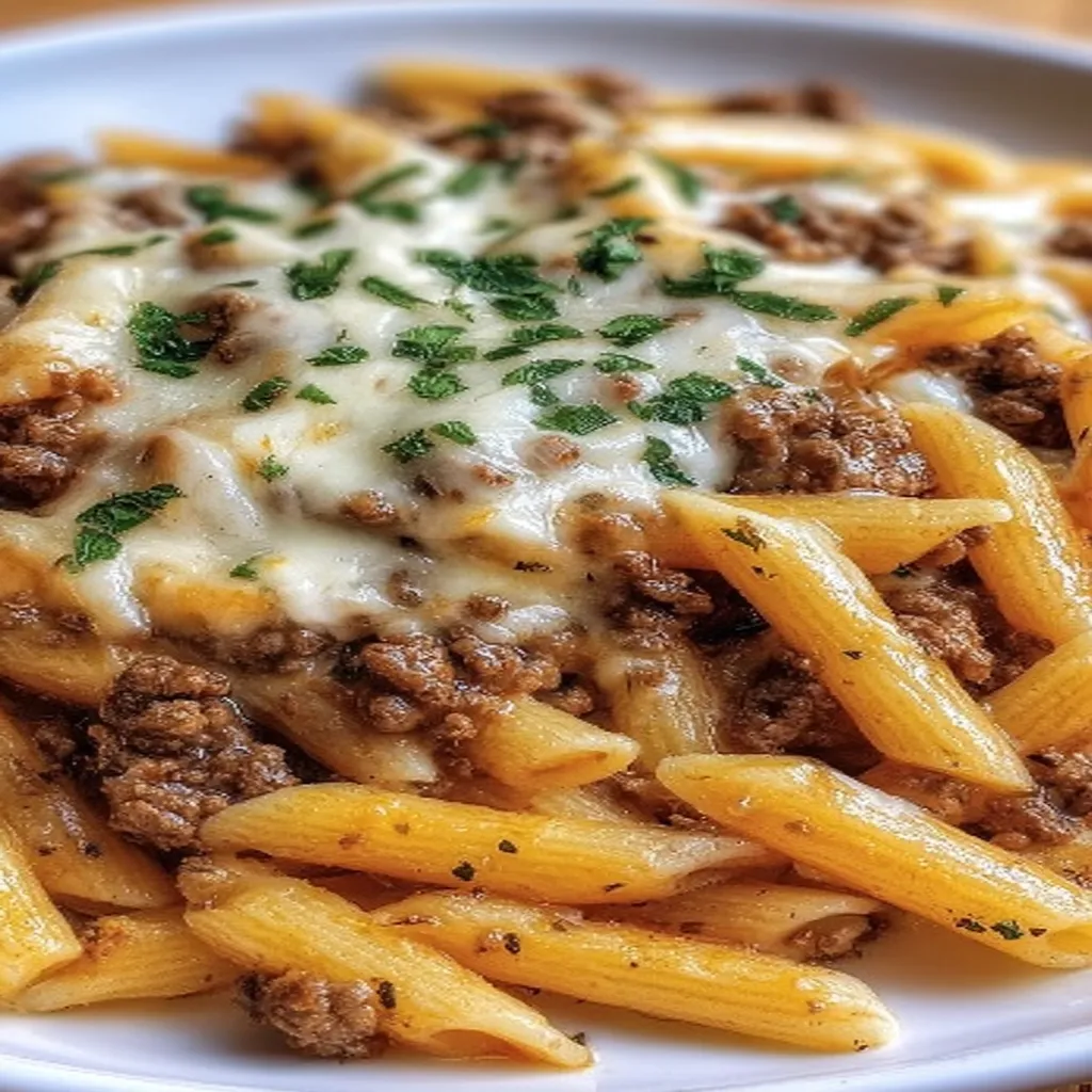 Cheesy Penne with Garlic Butter Ground Beef recipe step-by-step guide