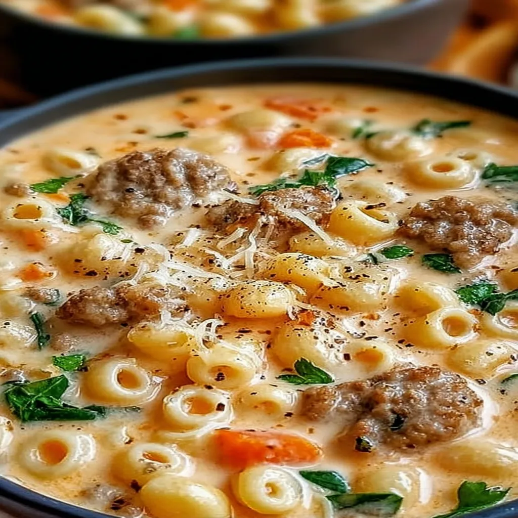 Creamy Parmesan, Italian sausage, ditalini soup, savory, hearty, comforting