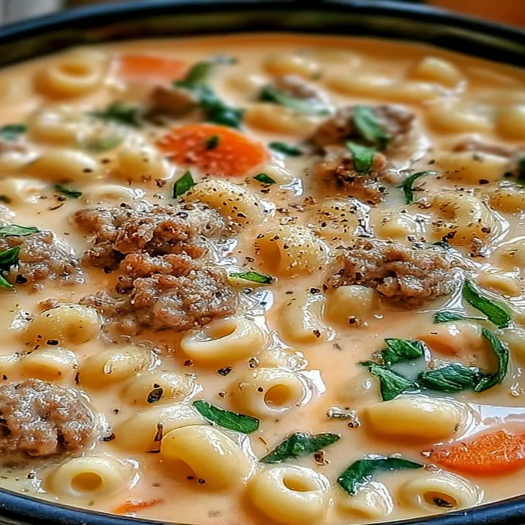 Creamy Parmesan, Italian sausage, ditalini soup, savory, hearty, comforting