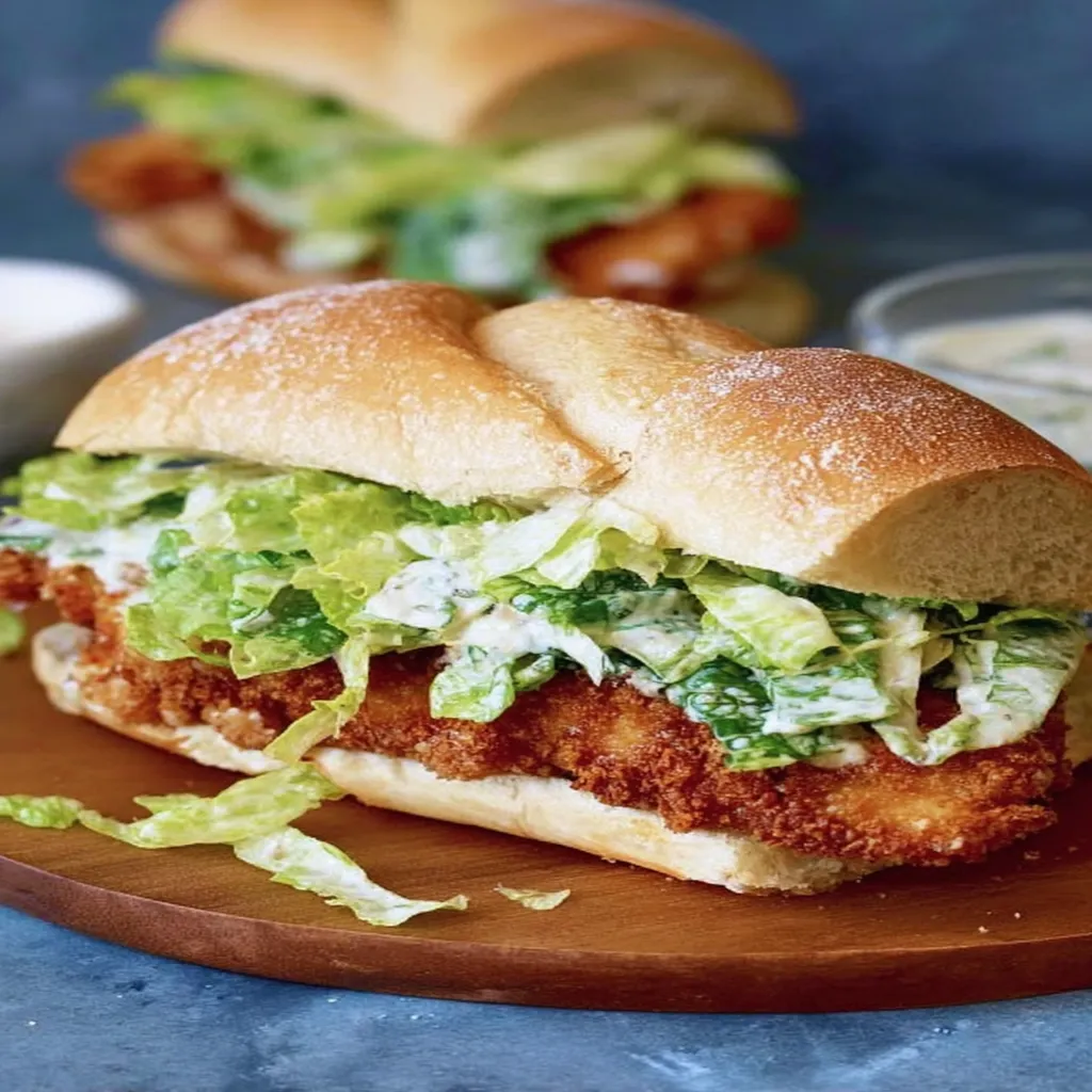 crispy chicken, caesar sandwich, savory, flavorful, satisfying, crunchy, grilled, delicious