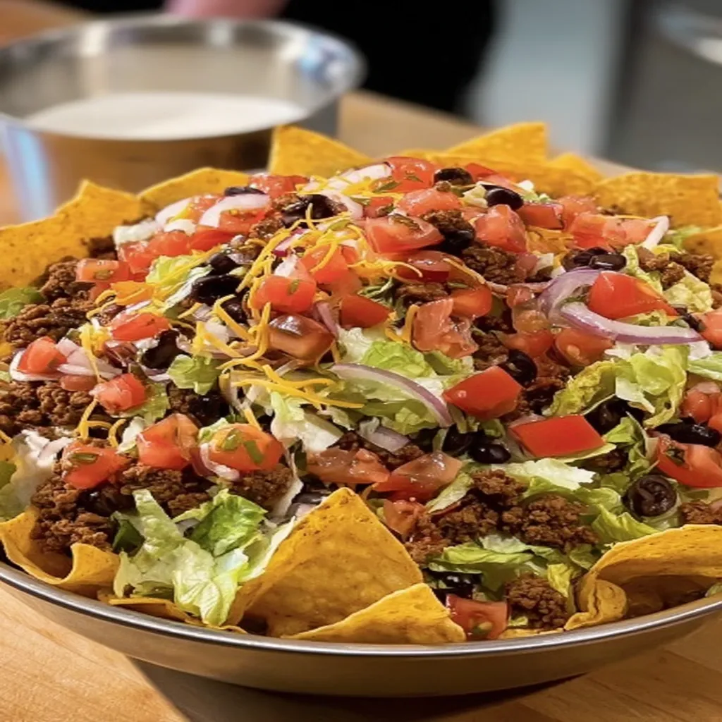 Doritos Taco Salad, crunchy, flavorful, zesty, colorful, Mexican-inspired, cheesy, satisfying