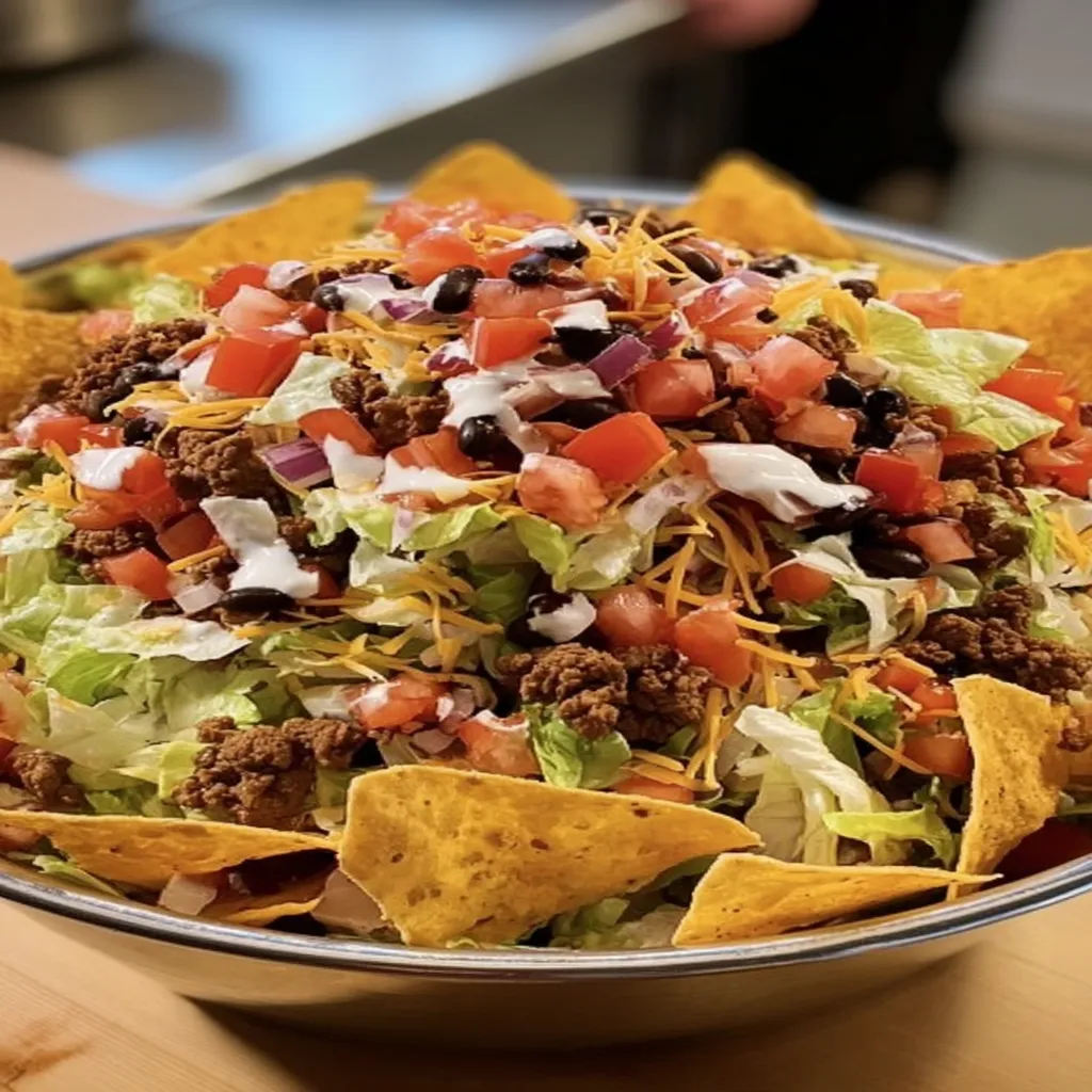 Doritos Taco Salad, crunchy, flavorful, zesty, colorful, Mexican-inspired, cheesy, satisfying