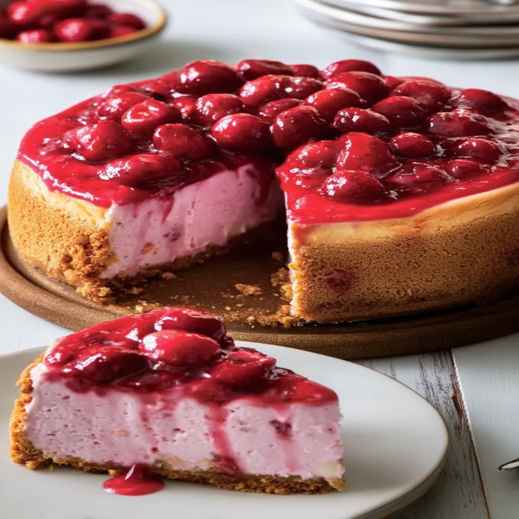 easy baked raspberry cheesecake, creamy, decadent, sweet, tangy, dessert, homemade