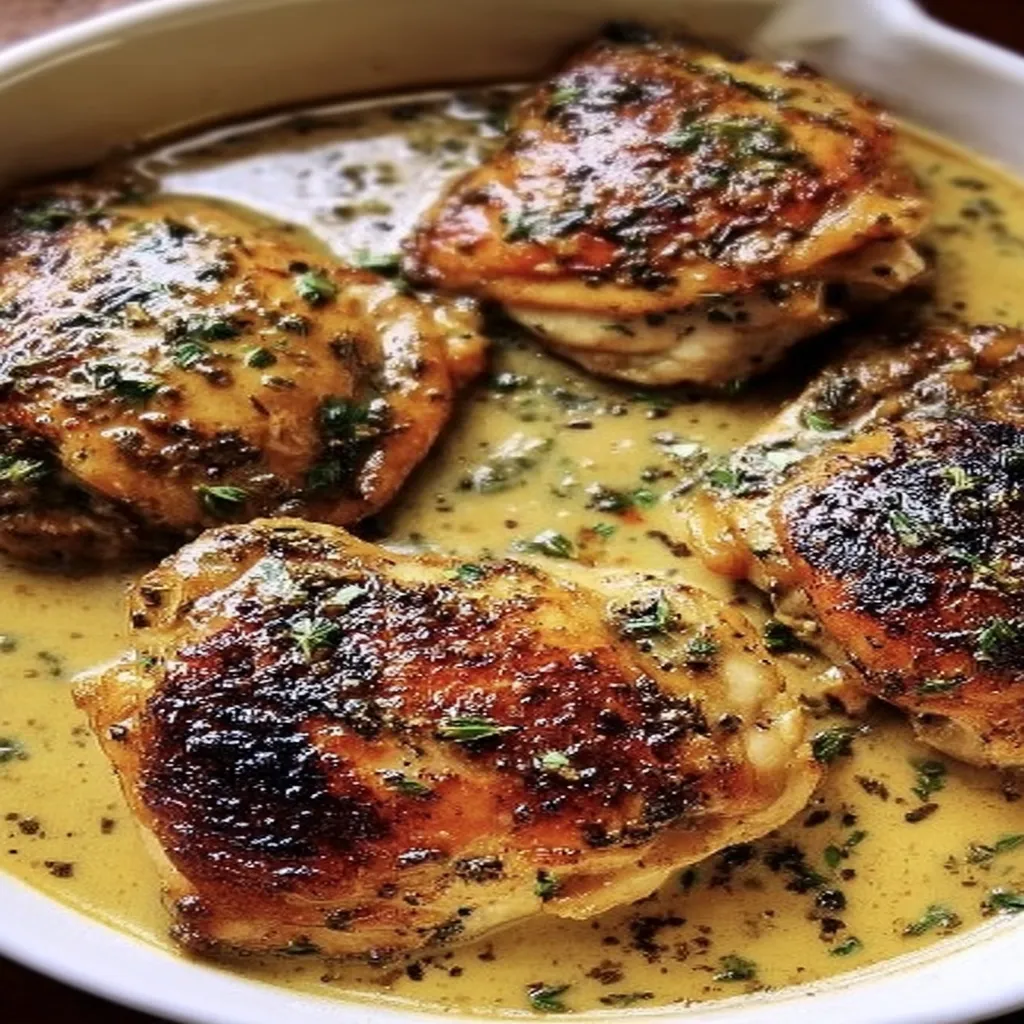 Bobby Flay, chicken thighs, creamy garlic sauce, flavorful, juicy, savory