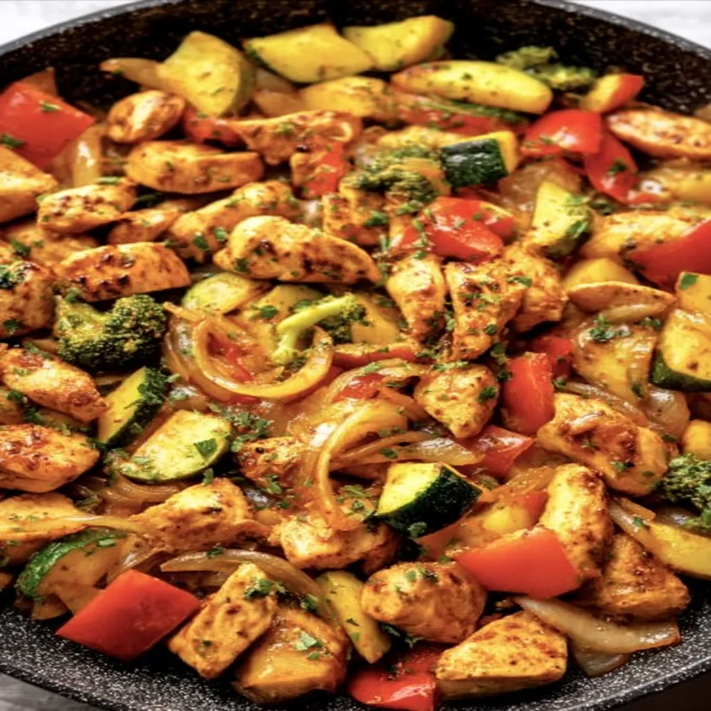 easy, chicken, vegetables, skillet, recipe, savory, flavorful, one-pan meal