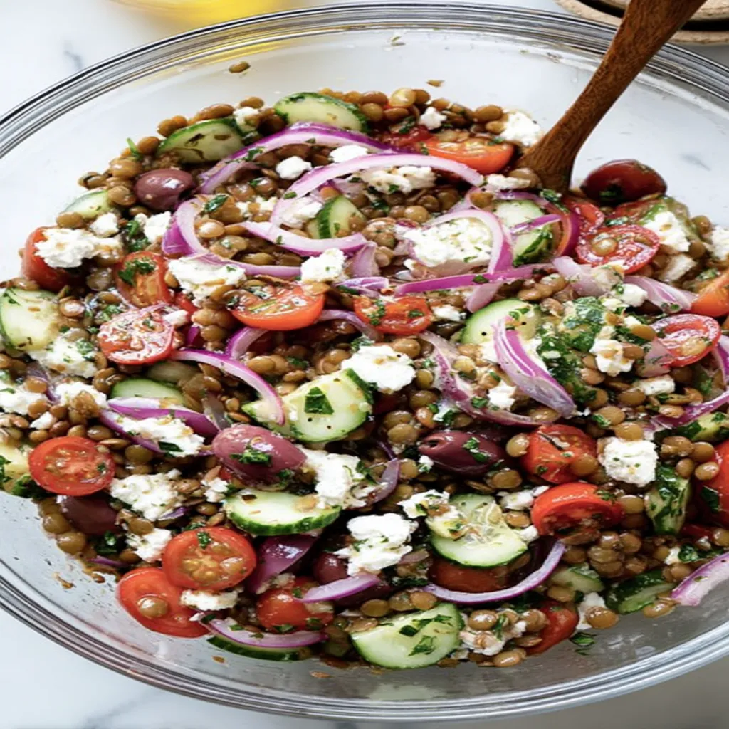 Mediterranean, lentil salad, fresh, colorful, nutritious, flavorful, vibrant dressing