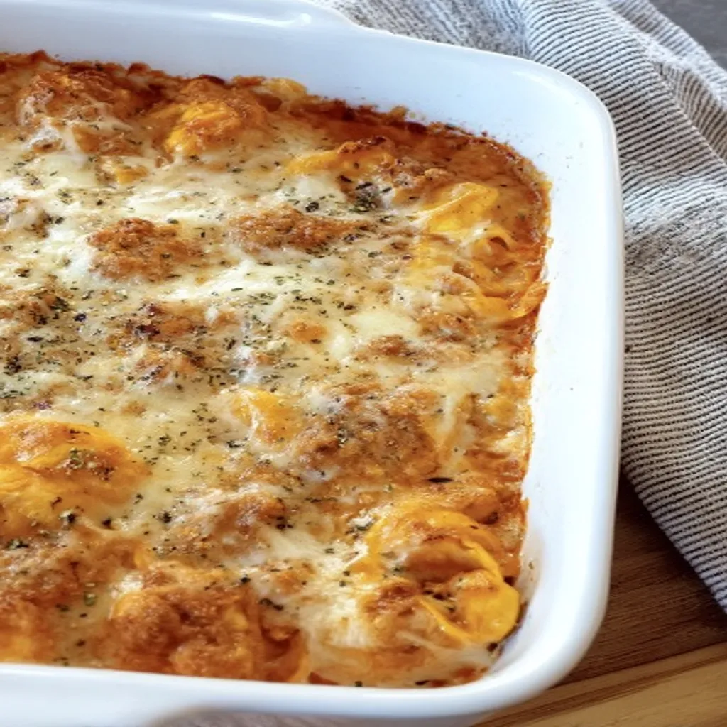 Million Dollar Baked Tortellini Casserole, cheesy, savory, golden brown, decadent, creamy, flavorful