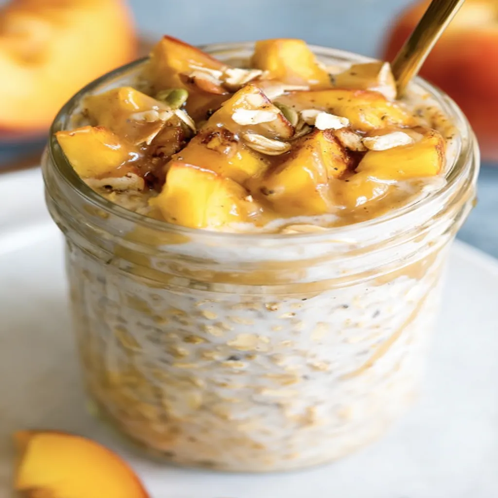 peach pie, overnight oats, sweet, fruity, delicious, breakfast, healthy