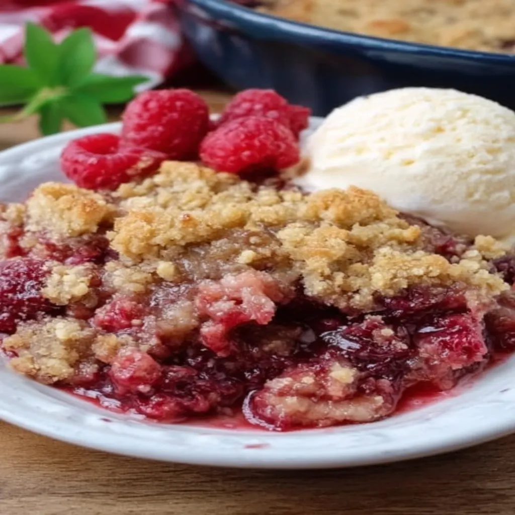 raspberry crumble recipe, quick and easy, sweet, fruity, crunchy, dessert, delicious