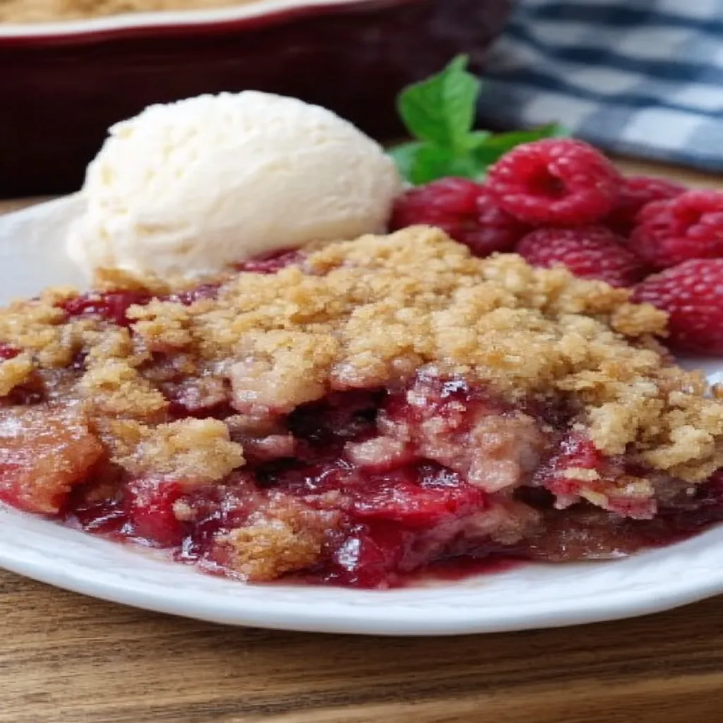 raspberry crumble recipe, quick and easy, sweet, fruity, crunchy, dessert, delicious