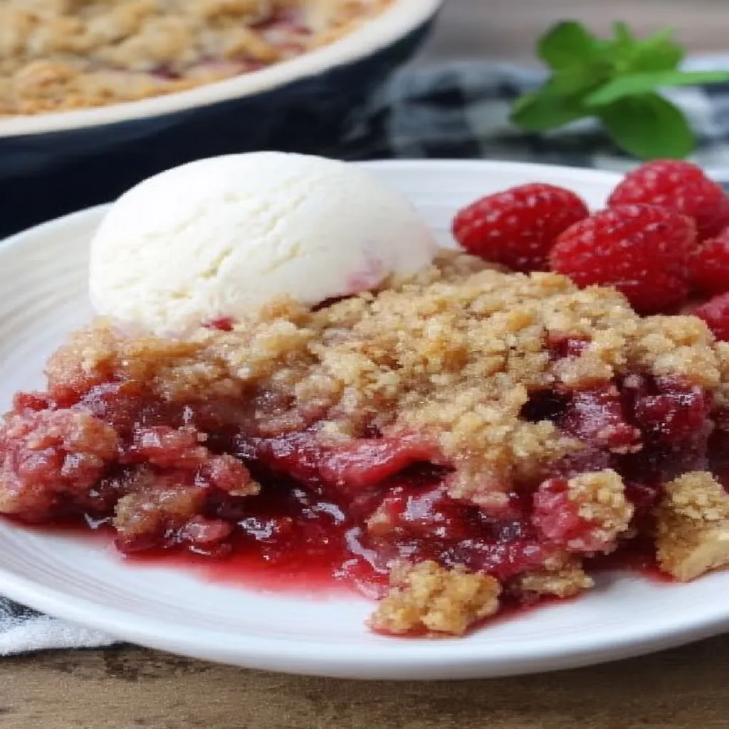 raspberry crumble recipe, quick and easy, sweet, fruity, crunchy, dessert, delicious