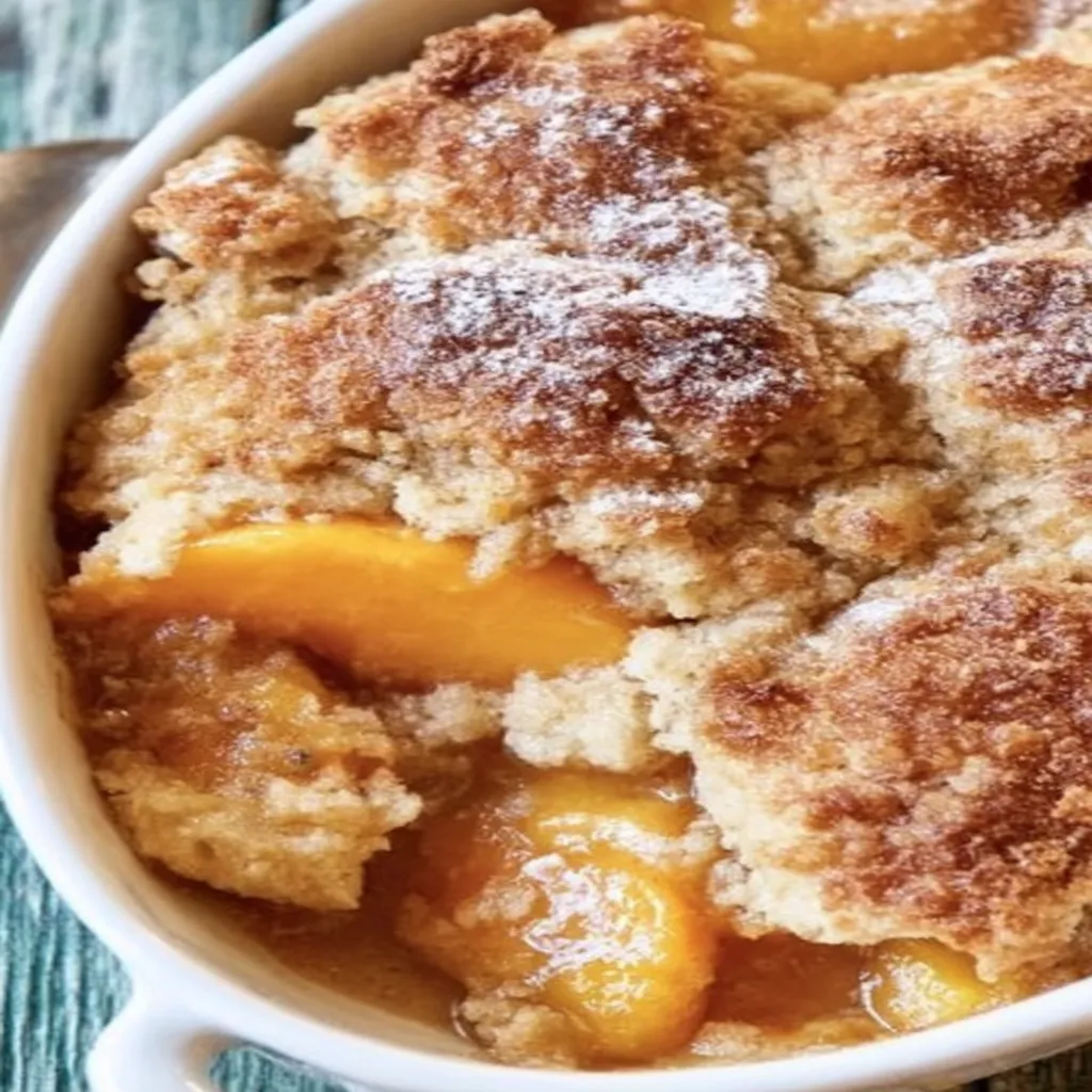 southern peach cobbler, juicy peaches, sweet cinnamon crumble, warm and comforting, baked dessert, homemade, delicious flavor