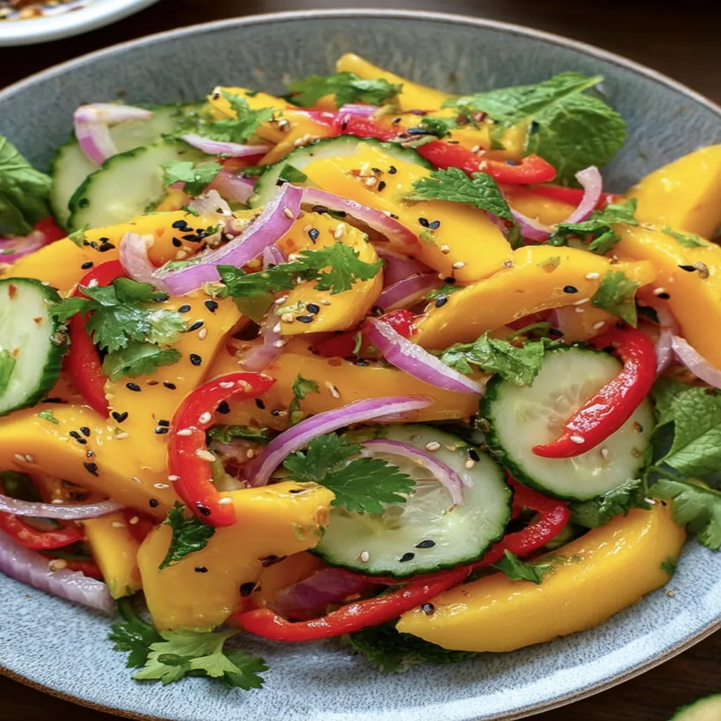 Spicy Thai Mango Salad, refreshing, tangy, flavorful, exotic, vibrant colors