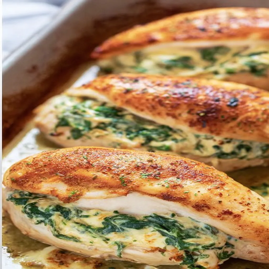spinach stuffed chicken breasts, savory, juicy, flavorful, mouthwatering, delicious, healthy option