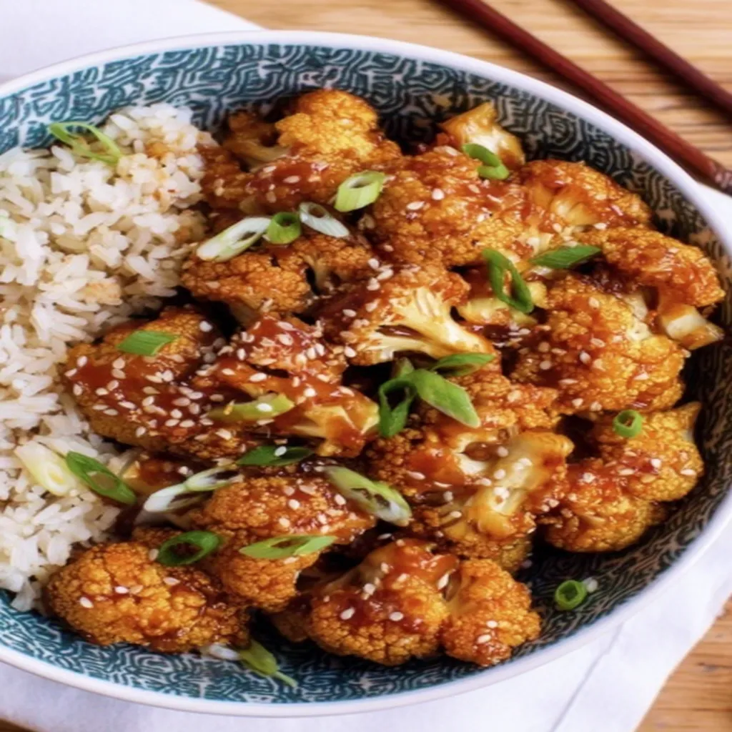 sticky sesame cauliflower, crispy, savory, Asian-inspired, delicious, vegetarian, plant-based, appetizing