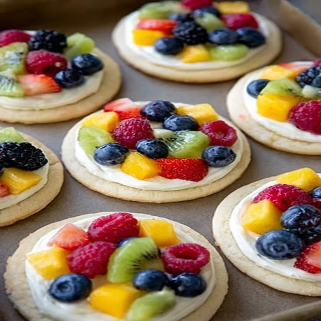 sugar cookie, fruit pizzas, delicious recipe, colorful, sweet and fruity, mouthwatering