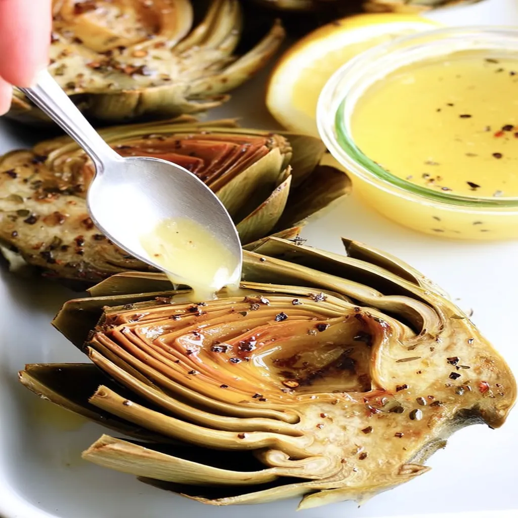roasted artichokes, savory, crispy, flavorful, delicious, appetizing, herb-infused, mouthwatering