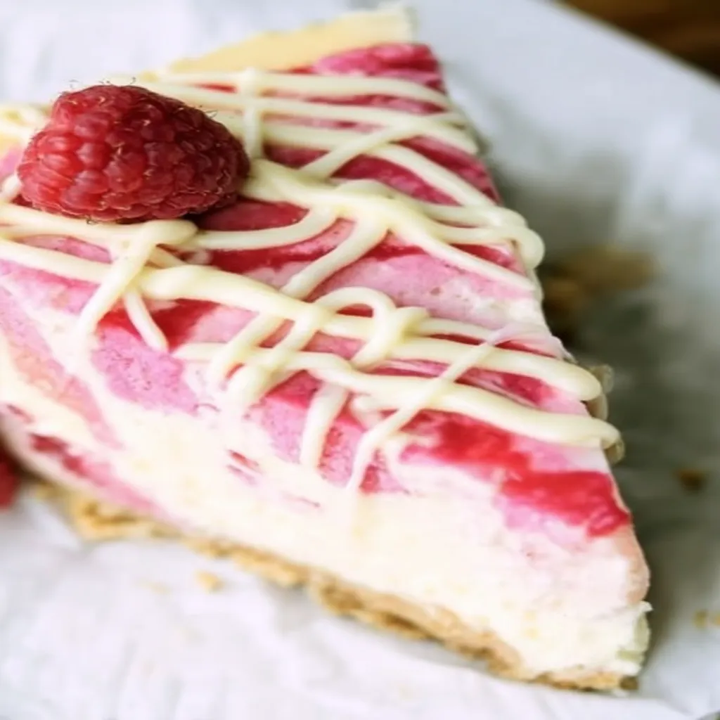 white chocolate, raspberry swirl, creamy, decadent, sweet and tangy, dessert, cheesecake