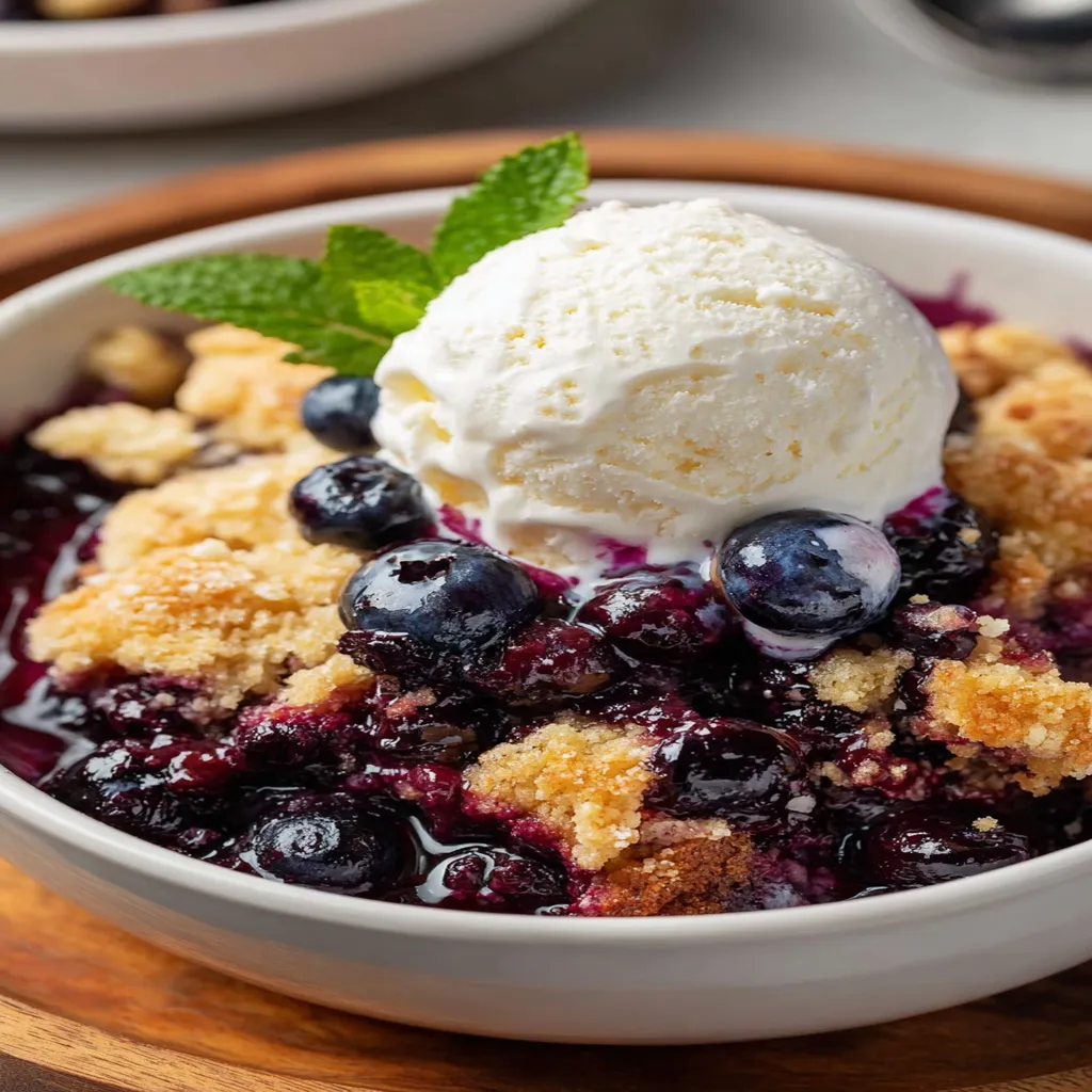 blueberry cobbler, easy recipe, delicious dessert, fruity, golden crust, sweet and juicy