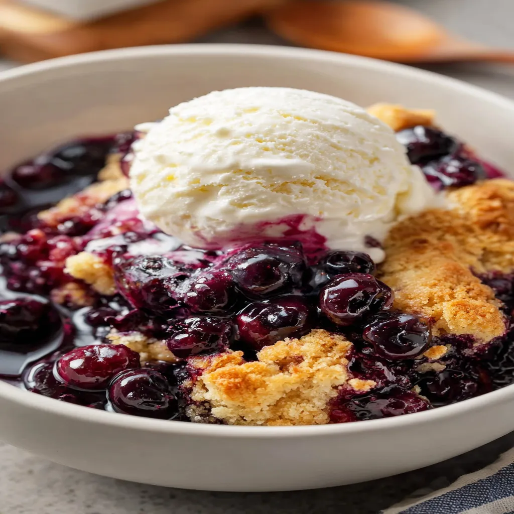 blueberry cobbler, easy recipe, delicious dessert, fruity, golden crust, sweet and juicy