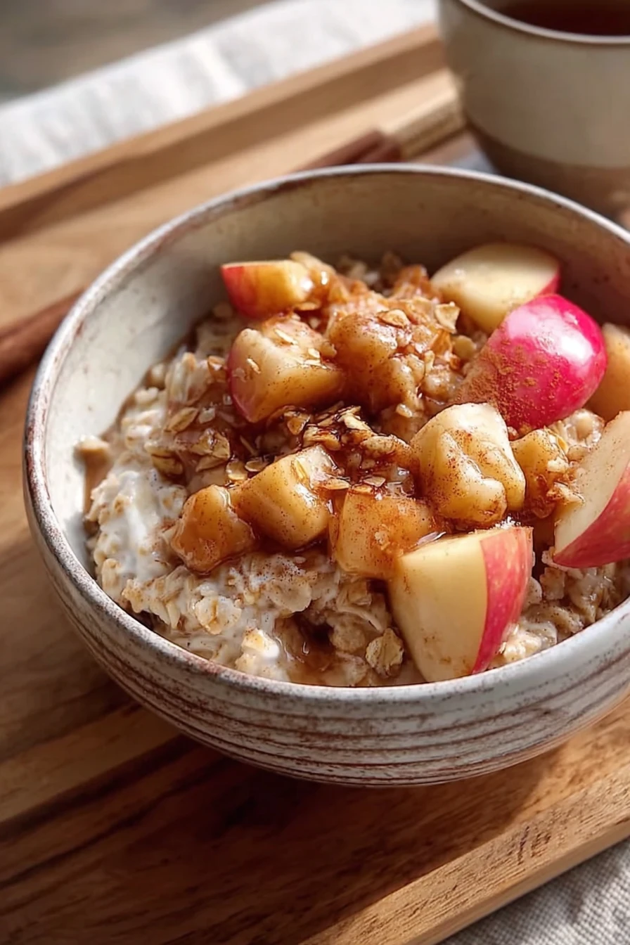 apple cinnamon oatmeal bowl, cozy breakfast, warm and comforting, delicious flavors, healthy start to the day