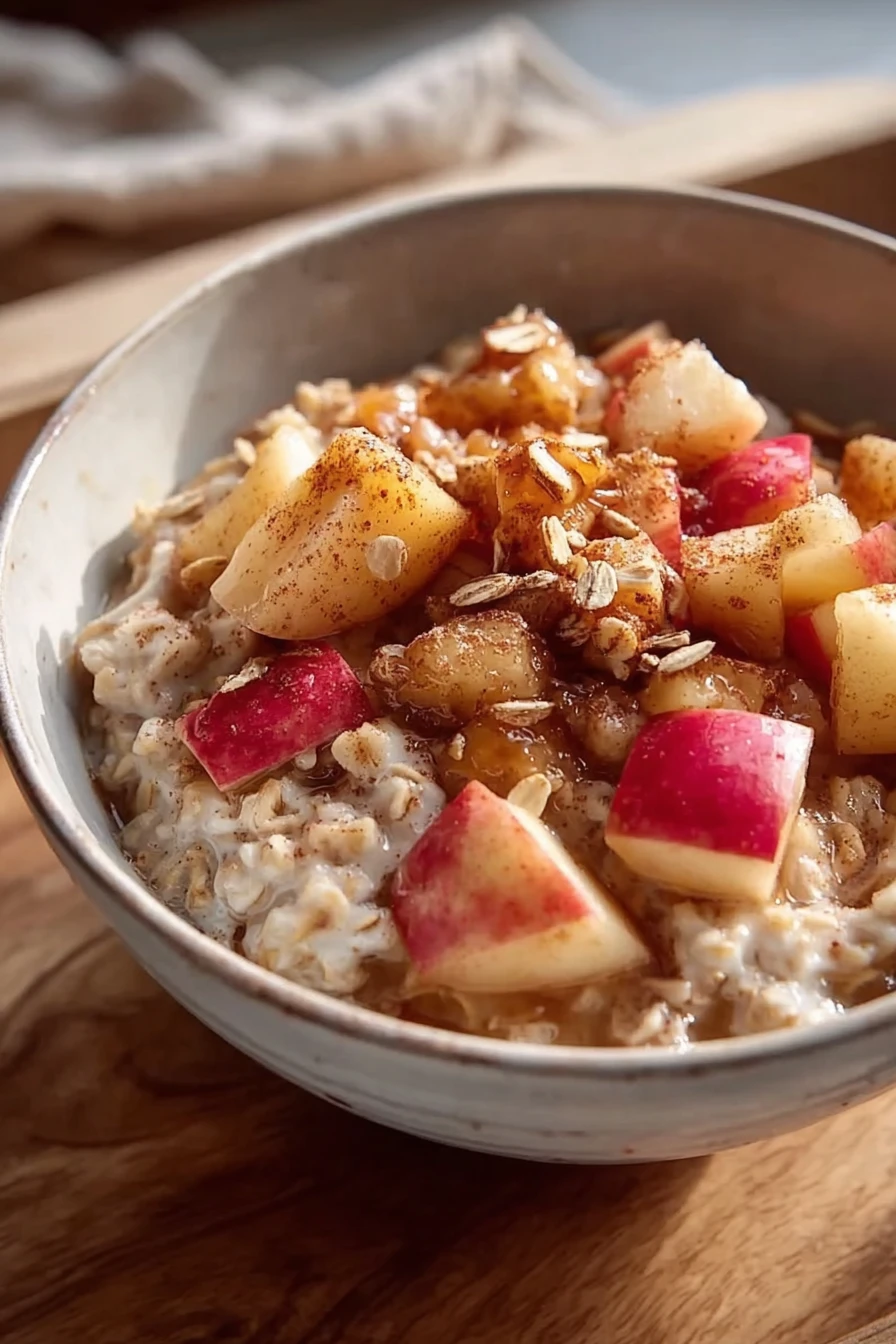 apple cinnamon oatmeal bowl, cozy breakfast, warm and comforting, delicious flavors, healthy start to the day