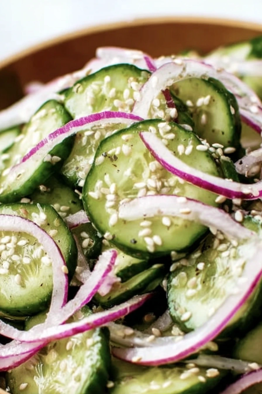 Asian cucumber salad, refreshing, crunchy, sesame dressing, flavorful, healthy, vibrant colors