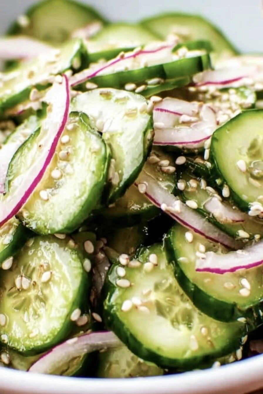 Asian cucumber salad, refreshing, crunchy, sesame dressing, flavorful, healthy, vibrant colors