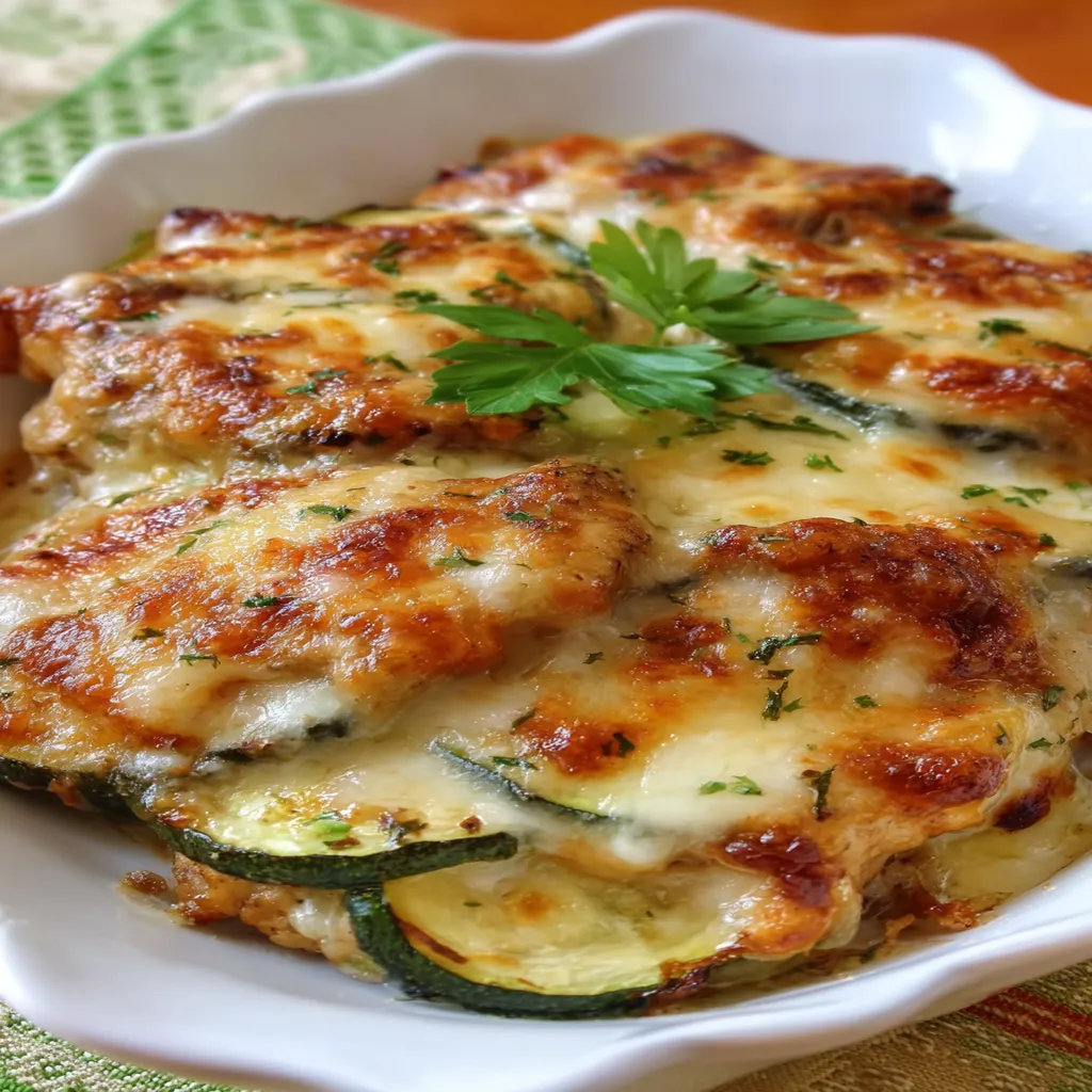 baked chicken, zucchini casserole, savory, aromatic, delicious, cheesy