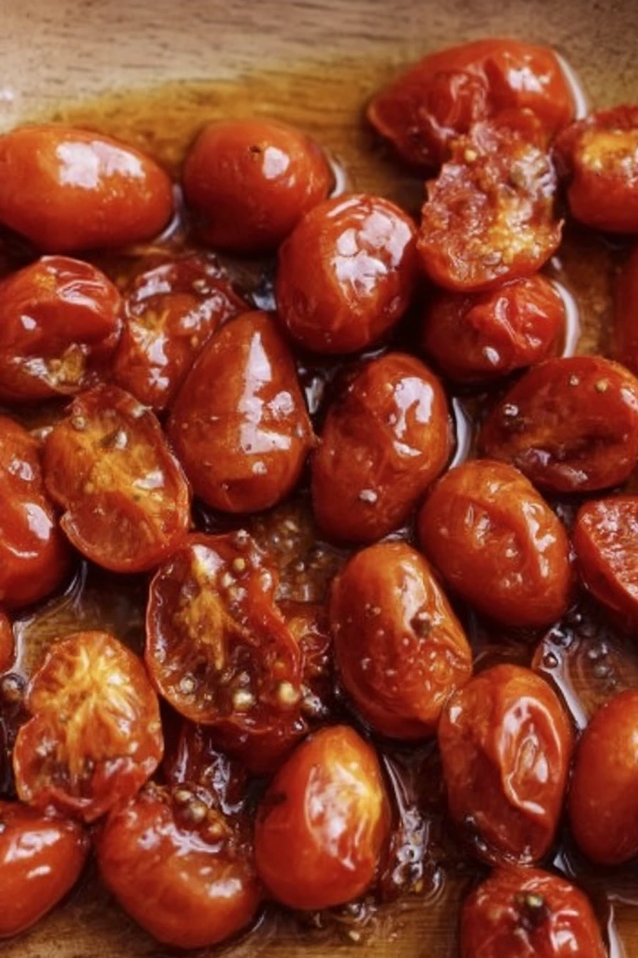 balsamic roasted cherry tomatoes, savory, caramelized, burst of flavor, tangy sweetness