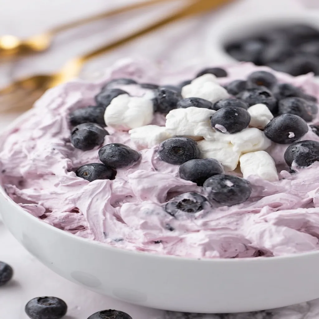 blueberry, fluffy, salad, refreshing, fruity, creamy, delicious