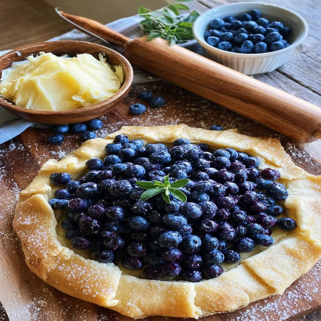 blueberry galette, homemade dessert, juicy berries, flaky crust, sweet and tangy