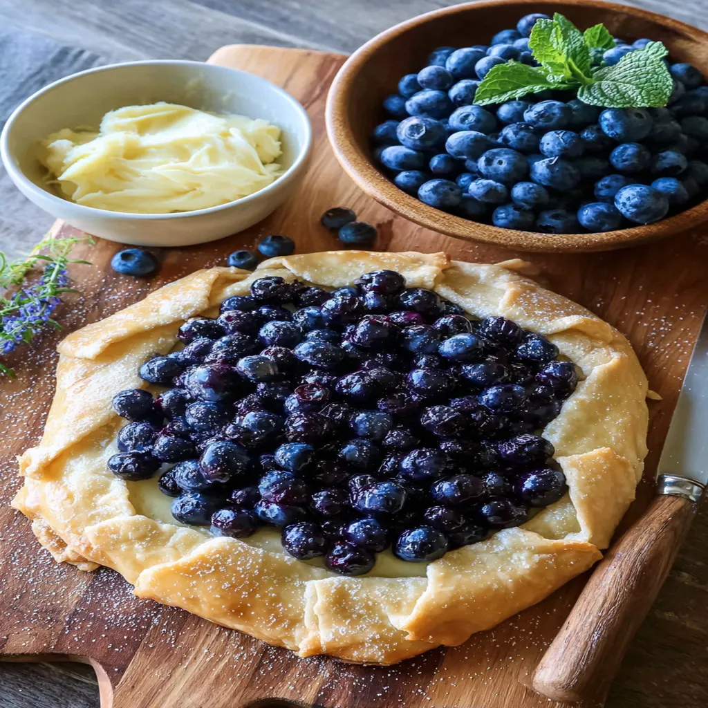 blueberry galette, homemade dessert, juicy berries, flaky crust, sweet and tangy