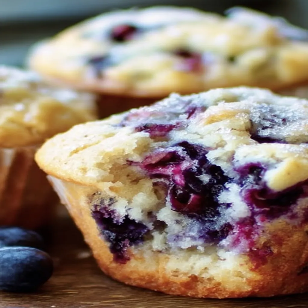 blueberry muffins, freshly baked, bursting with blueberries, moist and delicious